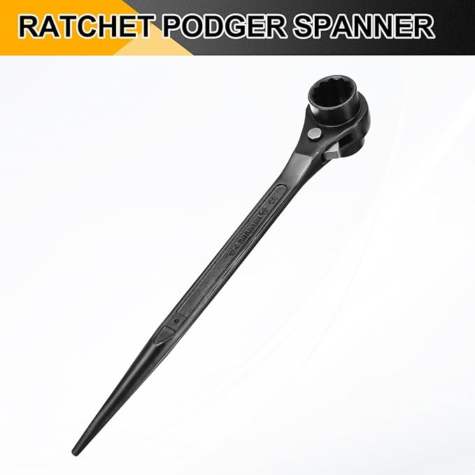 HARFINGTON Scaffolding Podger Ratchet Wrench 30mm x 32mm CR-V 12 Point Double Ended Socket Ratcheting Podger Scaffold Spud Spanner Tool for Auto Repair Mechanical Maintenance, Black