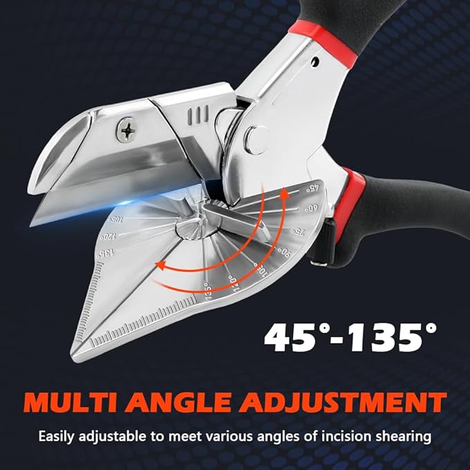 Multi Angle Miter Shears with 10 Replacement Blades, 45-135째 Adjustable Angle Trim Cutter Hand Tool for Cutting Plastic, Wood Trim Molding(COLOR:Black)