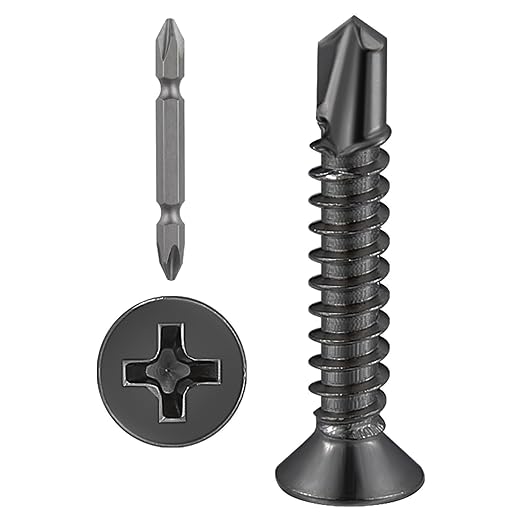 Wensilon竊?00pcs竊?8횞1?쓋or Sheet Metal Self-Tapping Screws 410 Black Stainless Steel Flat Head High-Strength Quick self-Drilling Screws