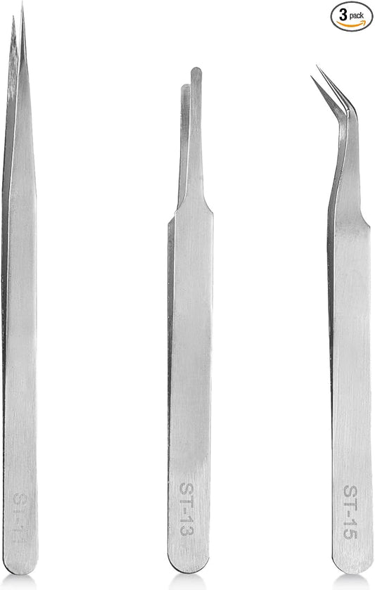 Precision Tweezers Set,Upgraded Stainless Steel of Craft Tweezers - Extra Fine,Angled,Blunt Tips for Electronics,Hobby, Industrial,Laboratory Work,Jewelry-Making,Model,Cooking