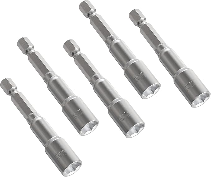 FOCKEAMS 5Pcs 8mm/0.31in Magnetic Nut Setter Driver Drill Bit,Quick-Change,Impact Nut Driver Kit for Electric Drill,1/4" Hex Shank Drill Socket,65 mm Length Cr-V Adapter Drill Bits,Metric&SAE