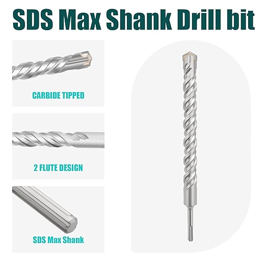 1-9/16 in x 23.6 in (40 x 600mm) SDS Max Rotary Hammer Drill Bit, Concrete Drill Bit,Masonry Drill Bit for Concrete, Brick, Cement (Length :600mm / 23.6 inch, 1-9/16 inch （ 40mm)