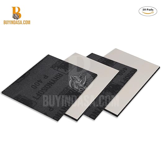 Indasa Rhynosoft Foam Sanding Pads - 4.5" x 5.5",Hook and Loop, 800 Grit, Redline, Flexible,Tear-Resistant,Ideal for Automotive,Wood,& Finishing (Pack of 20 Pads)