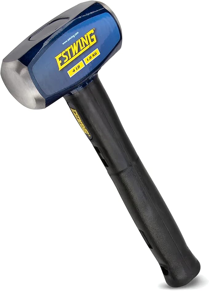 Estwing 4-Pound Hard Face Sledge Hammer - 12-Inch Indestructible Handle, Locked Steel Head, Vulcanized Rubber Grip for Demolition & Stake Driving