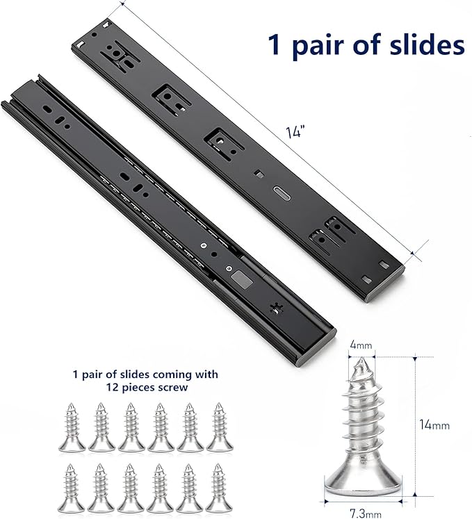 Ravinte 14 Inch Soft Close Drawer Slides 1 Pairs 2 Pack Black Full Extension Ball Bearing Drawer Glide Side Mount