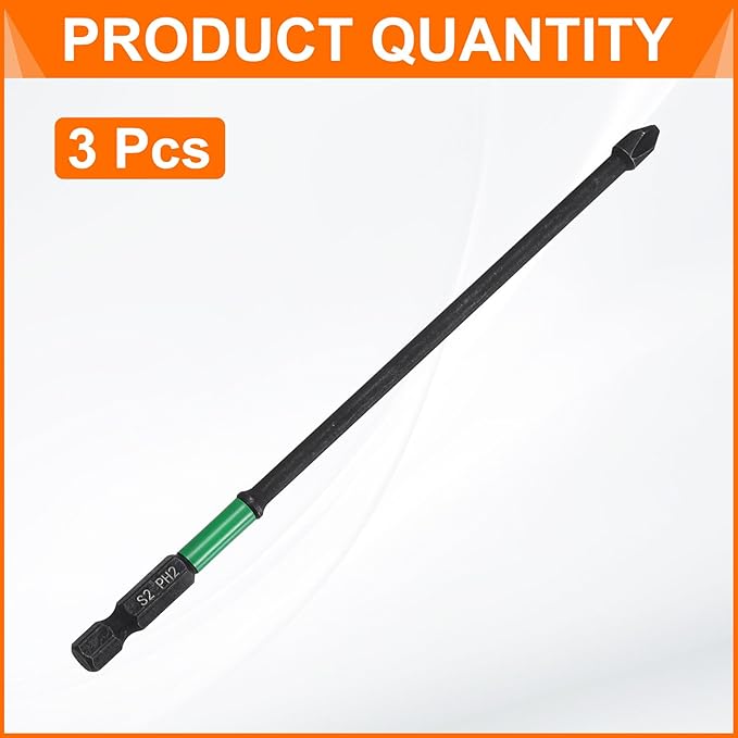 HARFINGTON 3pcs #2 Impact Phillips Screwdriver Bit PH2 1/4" Hex Shank 6" (150mm) Long 0.16" Rod Magnetic Cross Head Drill Bits S2 Steel Industrial Screw Driver for Impact Power Drivers