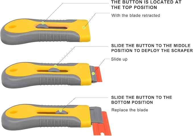 WEGAZ-2PCS Retractable Plastic Razor Blade Scraper with 100PCS Plastic Blades for Gasket Remover, Labels Decal and Adhesive Remover for Windows and Glass