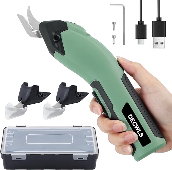 Cordless Electric Scissors for Fabric, 4V Rechargeable Cardboard Scissors with 3 Replaceable Sharp Blades, Electric Shears for Cutting Fabric, Cardboard, Carpet, Leather, Felt