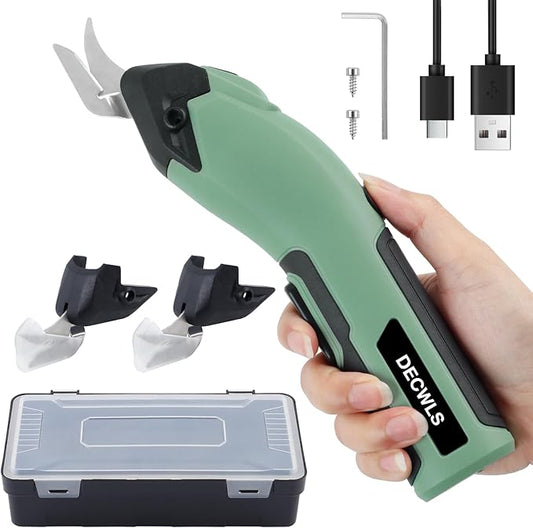 Cordless Electric Scissors for Fabric, 4V Rechargeable Cardboard Scissors with 3 Replaceable Sharp Blades, Electric Shears for Cutting Fabric, Cardboard, Carpet, Leather, Felt