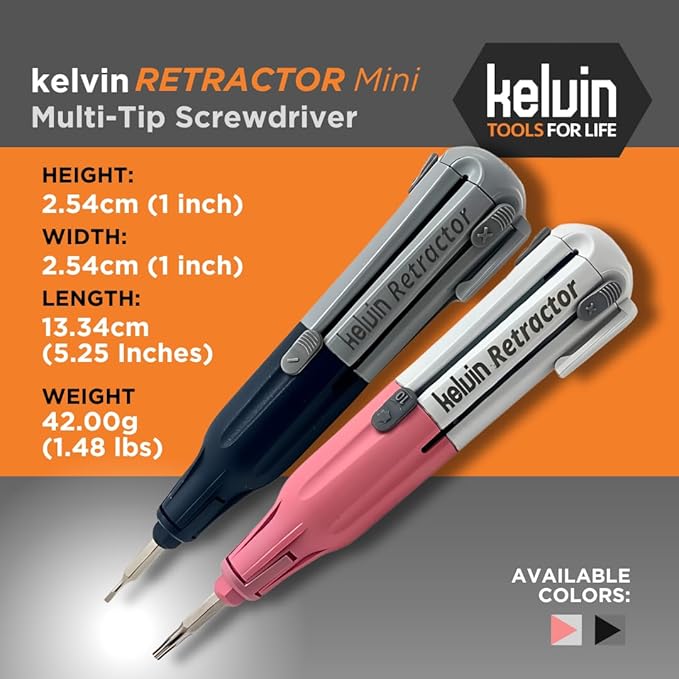 Kelvin Tools Retractor Mini Precision Screwdriver Set, 6 in 1 Upgraded Retract-A-Bit Screwdriver, Multi Screwdriver Tool All in One for Glasses, Electronics & More, Portable Travel Pocket Screw driver