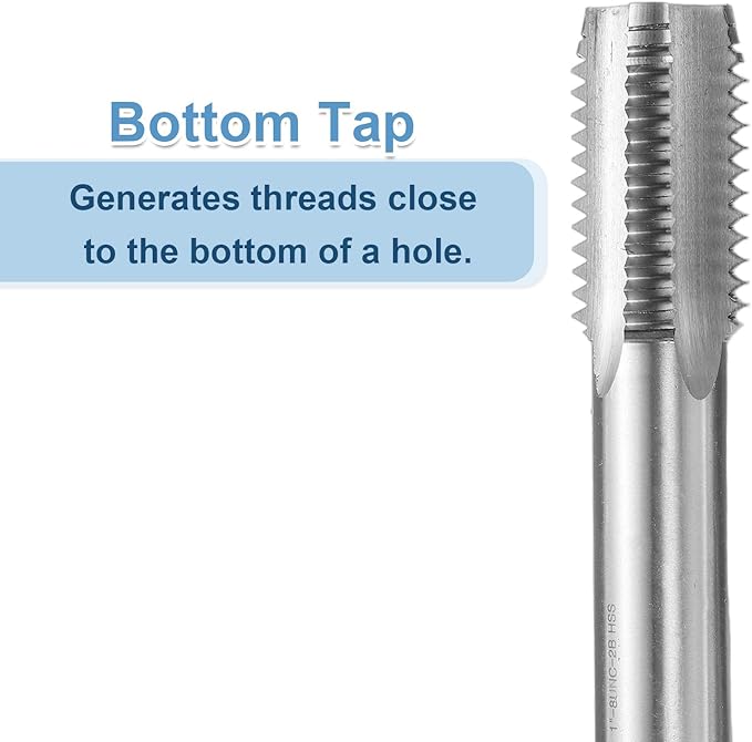 uxcell Hand Bottom Tap 1-8 UNC 2B Thread Bottoming Style Threading Taps High Speed Steel HSS6542 Straight Flutes Screw Tapping Tool