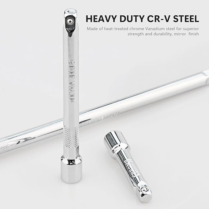 1/4 Inch Drive Socket Extension Bar Set?밒ncludes 2", 4", 6" Chrome Vanadium Steel Extensions with Silver Mirror Finish for Ratchet Drive, Automotive and Home Tool Use,3PC