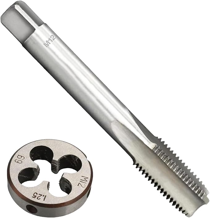 M12 x 1.25 Metric Thread Tap and Die Set, M12 x 1.25mm High-Speed Steel Machine Tap and Die Set, Right Hand Thread Tap and Round Thread Die