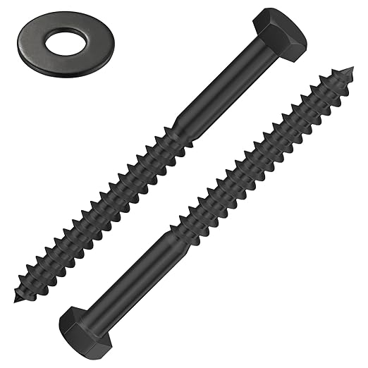 Lag Screws Wood Screws,(52PCS, 1/4" x2-1/2, Black) Hex Head Lag Bolts,(6x65) Heavy Duty Lag Screws,304 Stainless Steel Bolts 18-8