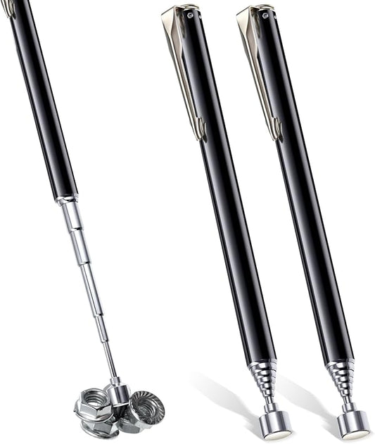 Patelai 2 Pieces Telescoping Magnetic Pick up Tool Grabbers Reacher Tools with Pocket Clip 25 Inch Telescopic Retrieving Magnet Gift for Man, Father, Mechanic, Handyman, Husband (Black)