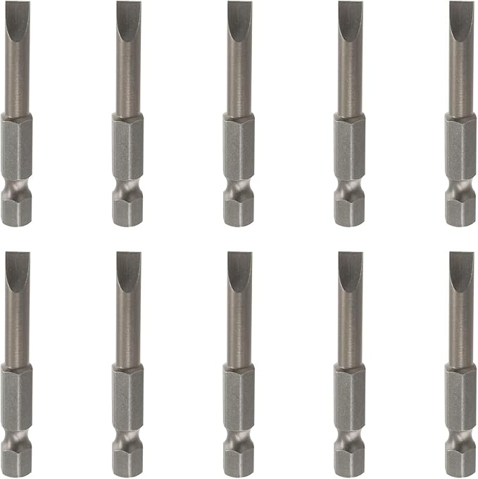 10 Pcs SL5 Magnetic Slotted Screwdriver Bits S2 Steel Flat Head Screwdriver Bits with 1/4 Inch Hex Shank, 2 Inch Length