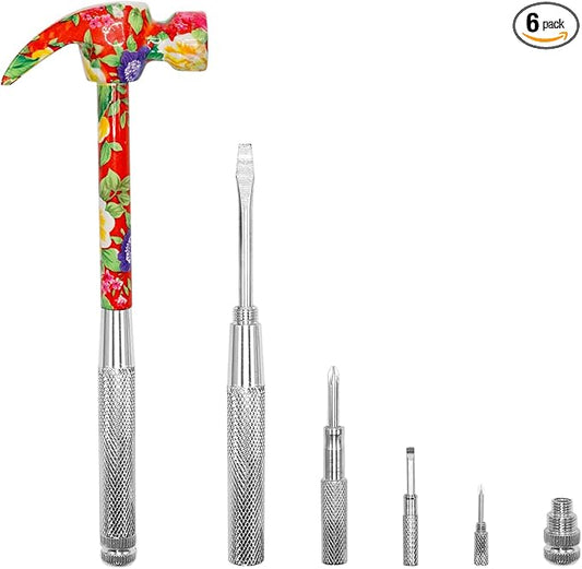 YOUMI 6 in 1 Multifunctional Floral Hammer & Screwdriver Tool for Christmas, Birthday, Valentine's Day Best Gift (Red)
