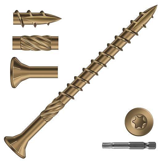 #9 x 2-1/2" Deck Screws (81Pcs) 1lb. Carbon Steel, Yellow, Flat Head, Rust Resistant epoxy Coated, with T25 Star Bit