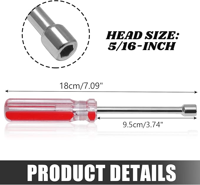 5/16 Inch Hex Nut Driver, Socket Wrench Screwdriver with 3.7-Inch Hollow Shaft, Cushion Grip Handle