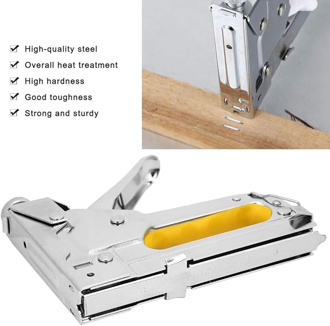 Framing Stapler, Staple Tacker, Hand Operated Nailing Tool for Carton Making, Packaging, Furniture, 3 Use Silver