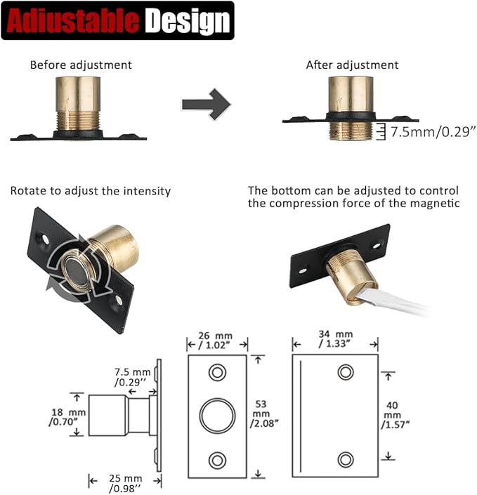 JQK Closet Magnetic Door Ball Catch Hardware, 430 Stainless Steel Catch Adjustable with Strike Plate, Black Finish 2 Pack, HBC120-BK-P2