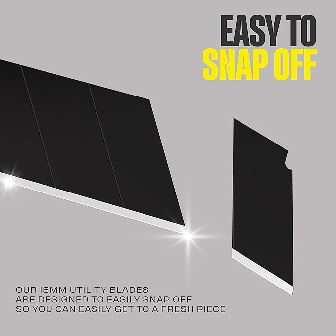 18mm Utility Knife Blades, 50 PCS | SK2H Blackened Steel | 3x Sharper & 5x More Durable Than SK5 | Fits All 18mm Utility Knives & Box Cutters