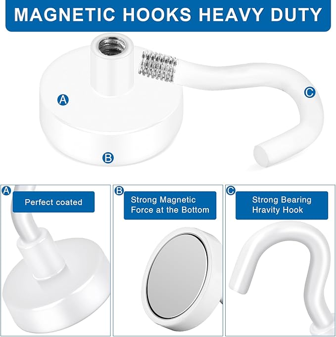 LOVIMAG Cruise Essentials, 170Lbs Cruise Door Magnets, White Magnet Hooks for Cruise Cabin Strong Magnetic Hooks for Hanging, Refrigerator, Celling -6 Pack