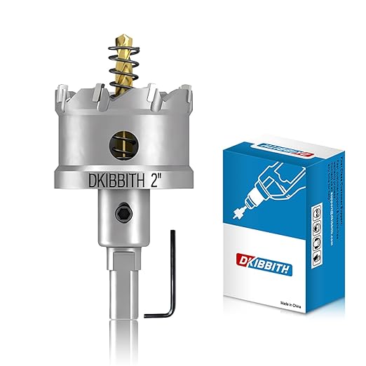 DKIBBITH TCT Hole Saw 2"(51mm) Heavy Duty Tungsten Carbide Tipped Hole Cutters for Stainless Steel, Copper, Iron, Brass, Plastic with Titanium-Plated Pilot Drill Bits.