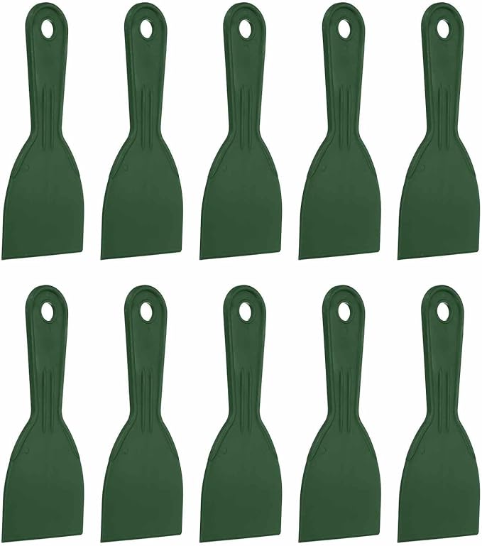 HARFINGTON 10pcs Putty Knife Scraper 3" Width Flexible Plastic Putty Knife Paint Scraper Tool for Taping Drywall Spreading Painting Wall Scratching Dark Green