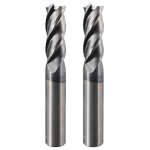 2 Pcs 3/8" Carbide Square End Mill, 4 -Flute TIALN Coated CNC Mill Bits for Steel, End Mills for Precision Milling Tasks