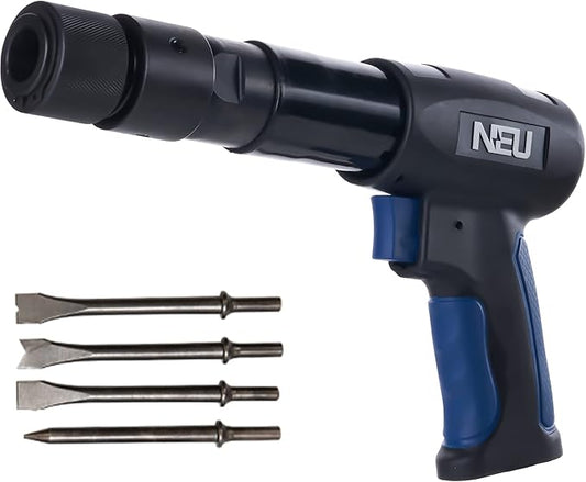 Air hammer, NEU PNEUPACTURE 250mm long barrel air chisel kit, with 4pcs chisels, with quick change retainer, 2200bpm, front exhuast, air chisel for shoveling and cutting