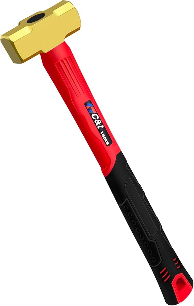 C&T 1lb Brass Sledge Hammer,Non-Sparking,Comfortable Fiberglass Handle,1-Pounds,Non-Magnetic,Corrosion Resistant