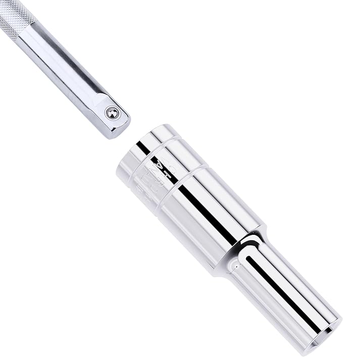 9mm Deep Socket, 1/2 Inch Drive, 6-Point, Metric, Heat Treated CR-V Steel Sockets, Full Polishing, 3.1 Inch Length