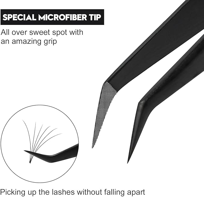 Ms.Queen Lash Extension Tweezers, Fiber Tip Lashing Tweezers for Volume & Individual Eyelash Extensions,Black