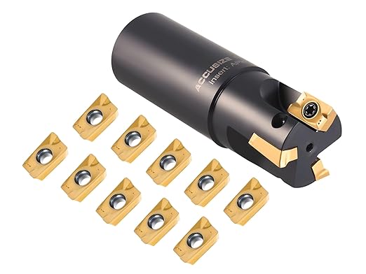 Accusize Industrial Tools 1-1/4" 90째 Square Shoulder Indexable End Mill w/ 10 add'l APKT1604 Inserts, 1-1/4" Shank, 3-3/4" OAL, 0.551" ap, 3 Flutes, APKT1604, Carbide Inserts, 0056-0922+0056-1604