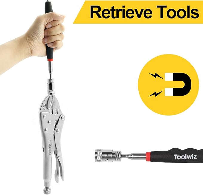 Toolwiz Magnetic Telescoping Pickup Tool 8 Lb, Portable Extendable Magnet Pickup Tool 7.7-32 Inch/19-80 Cm Extendable Retrieving Tool with Led Light, 8 Lbs Lifting Capacity Magnet Pickup Tool