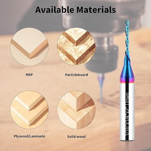 2PCS Downcut Spiral Router Bit 1/4 inch Shank, 1/16 inch Cutting Diameter Solid Carbide with Blue Nano Coating CNC Router Bits End Mill for Wood Carving, Engraving
