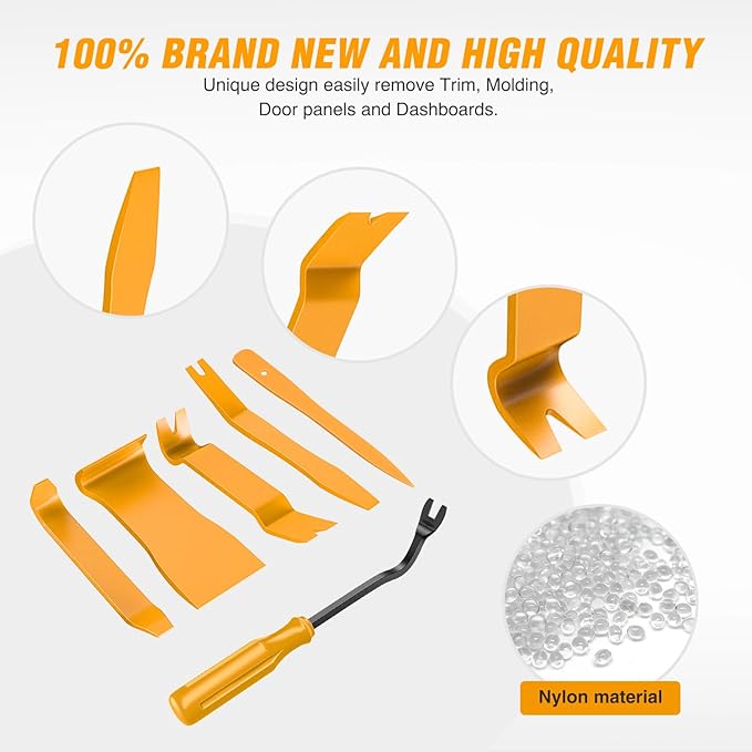 GOOACC 6PCS Auto Trim Removal Tool Kit No-Scratch Tool Kit for Car Audio Dash Window Molding Fastener Remover Tool Kit-Yellow