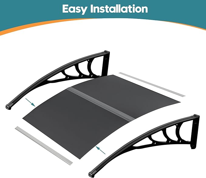 MCombo 39.8" x 37.8" Window Awning Outdoor Polycarbonate Hollow Sheet Door Patio Canopy, 6055-4040 (Grey Board with Black Bracketr)