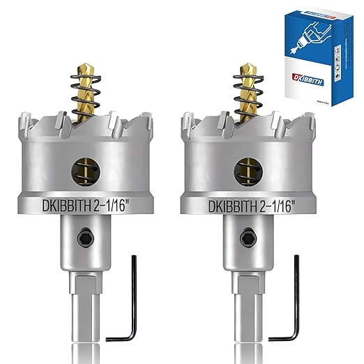 TCT Hole Saw Set, 2-Pack of 2-1/16" (52mm) Heavy Duty Tungsten Carbide Tipped Hole Cutters for Stainless Steel Mild Steel Copper Iron Brass Plastic and More, with Titanium-Plated Pilot Drill Bits.