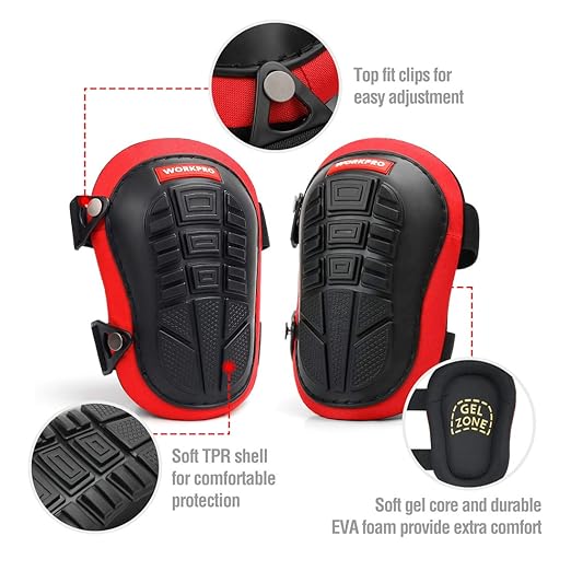 WORKPRO Knee Pads for Work, Construction Knee Pads with Ergonomic Gel Cushion and Foam Padding for Gardening, Carpentry, Welding, Roofing, Cleaning