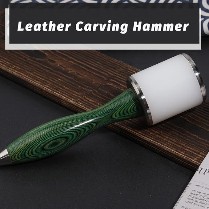 Leather Carving Hammer Leather Working Mallet Leather Maul DIY Leathercraft Mallet Stamping Tool with Nylon Straight Head Wood Handle for Leather Work (Green/Water-Rippled)