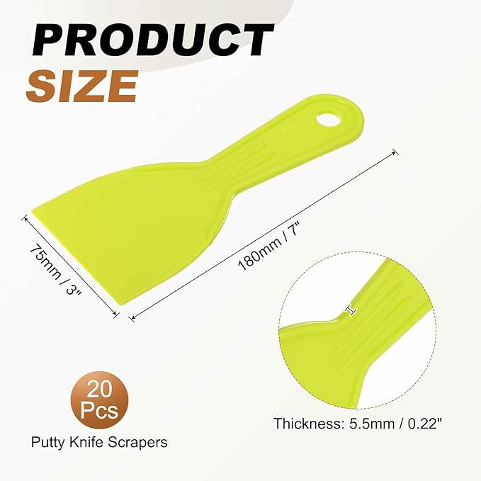 HARFINGTON 20pcs Putty Knife Scraper 3" Width Flexible Plastic Putty Knife Paint Scraper Tool for Taping Drywall Spreading Painting Wall Scratching Yellow