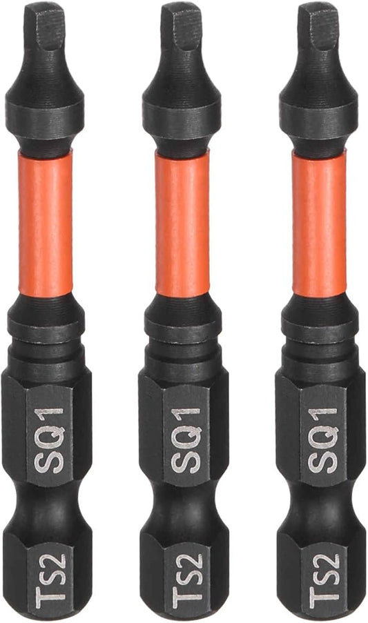 HARFINGTON 3pcs Square Head Screwdriver Bits 1/4" Hex Shank SQ1 Magnetic Head 2" Length S2 Steel Screw Driver Drill Bit for Repair Work Electric Screw Driver