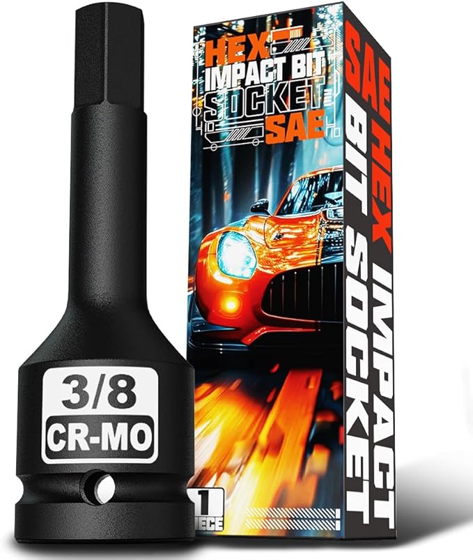 1/2" Drive H3/8-Inch Impact Hex Bit Socket, SAE Allen Bit Socket, Cr-Mo Steel, Removing Loosening Hexagon Bolts