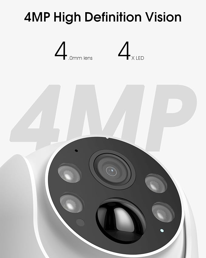 Solar Security Cameras Wireless Outdoor, 4MP 360째 View Battery Powered Outdoor Camera, Night Vision with Spotlight, 2-Way Audio, PIR Motion Sensor, 2.4G/5G Dual Band WiFi (2 Pack)