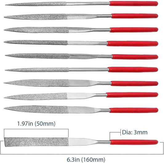 10 Pcs Mini Diamond File Set, 4 × 160mm Small Metal Files Diamond Needle File Precision Hand Tools for Glass, Wood, Stone, Plastic, Jewelry & DIY