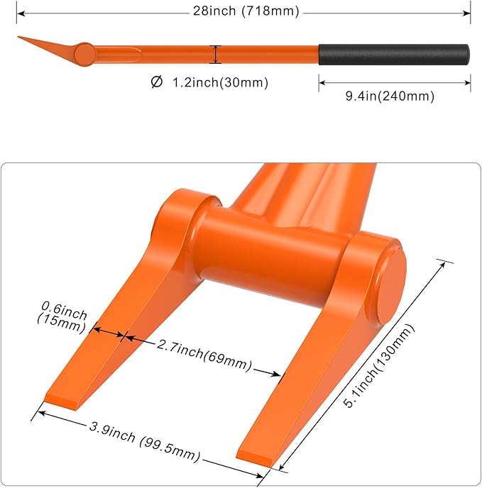 Demolition Tools - 2mm Steel Straight Handle Wrecking Bar for Wood Floors & Drywall Removal - Demo Deck Board Removal Tool for Contractors, Restoration, 28'' Rounded Handle for Tight Spaces