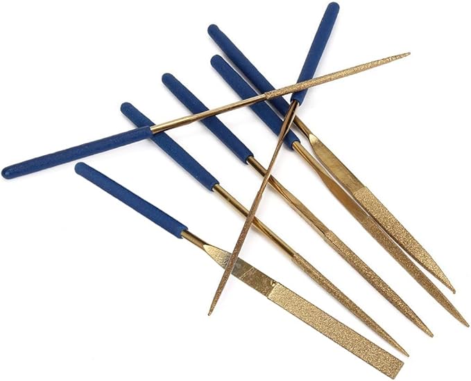 YAKAMOZ 10Pcs Titanium Small Diamond Needle File Set 4x160mm Mini Round Square Flat Shape Riffler Files Precision Hand Tools for Metal Glass Wood Stone Jewelry