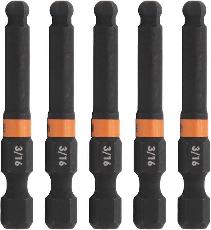 Railer Hex 3/16" Impact Driver Bit - 5 Pack (Hex Shank, S2 Steel, 2" Length)